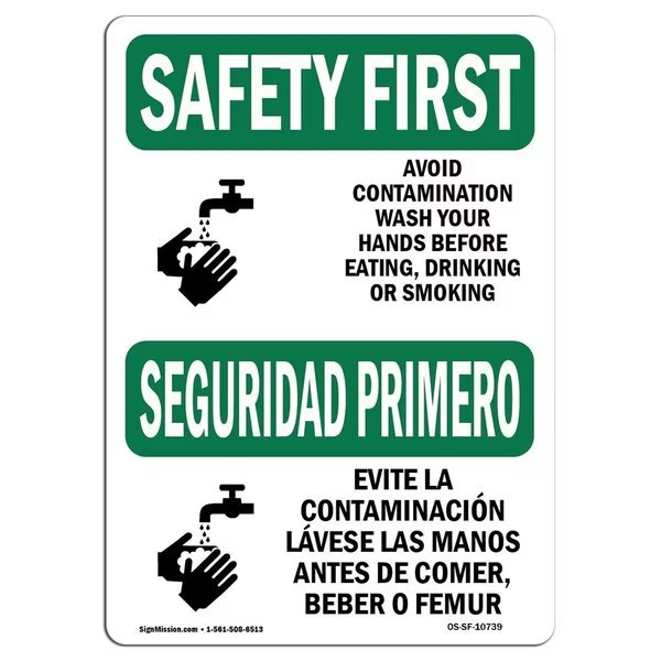 OSHA SAFETY FIRST Sign, Avoid Contamination Bilingual, 10in X 7in Aluminum, 7